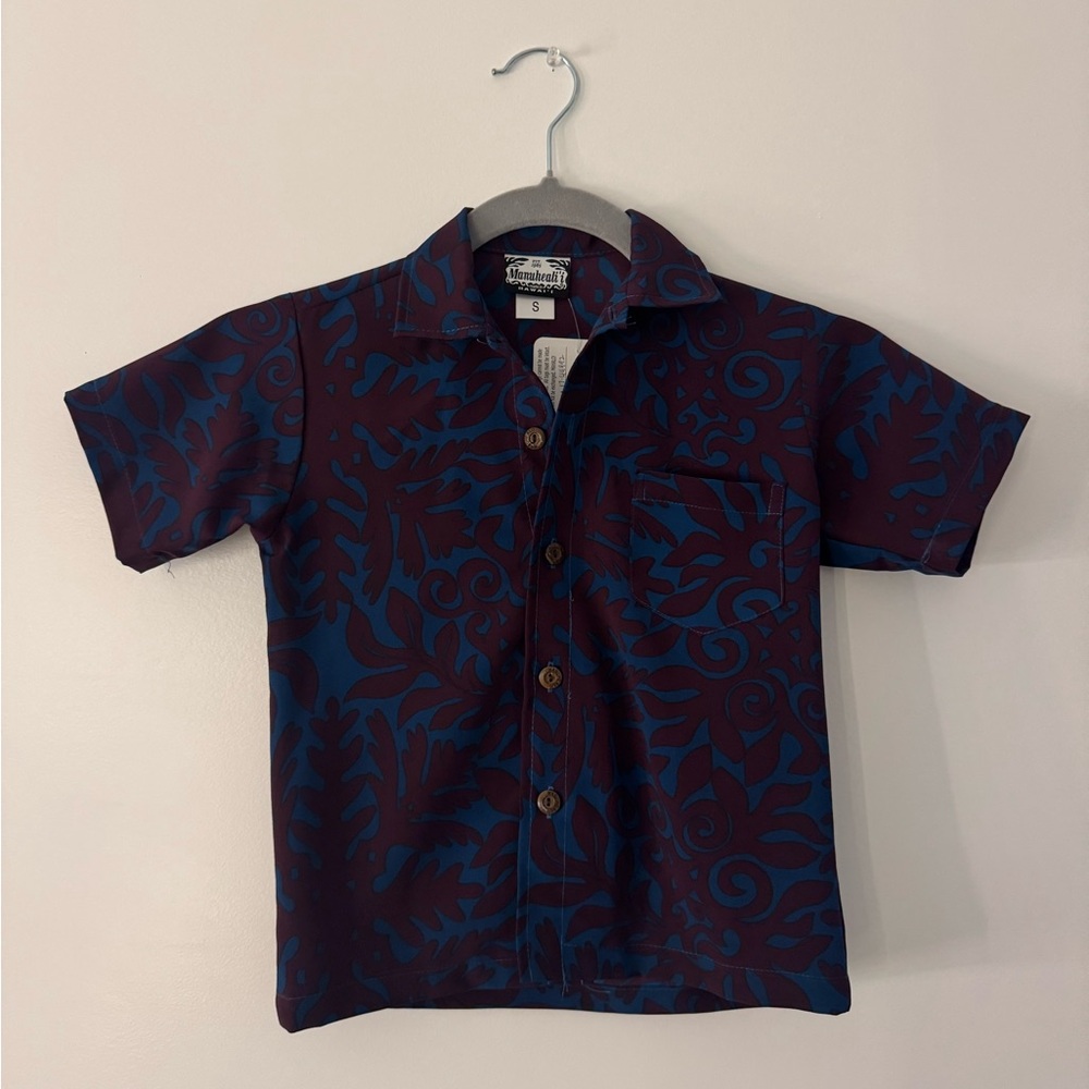 NWT small manuhealii keiki aloha shirt in plum